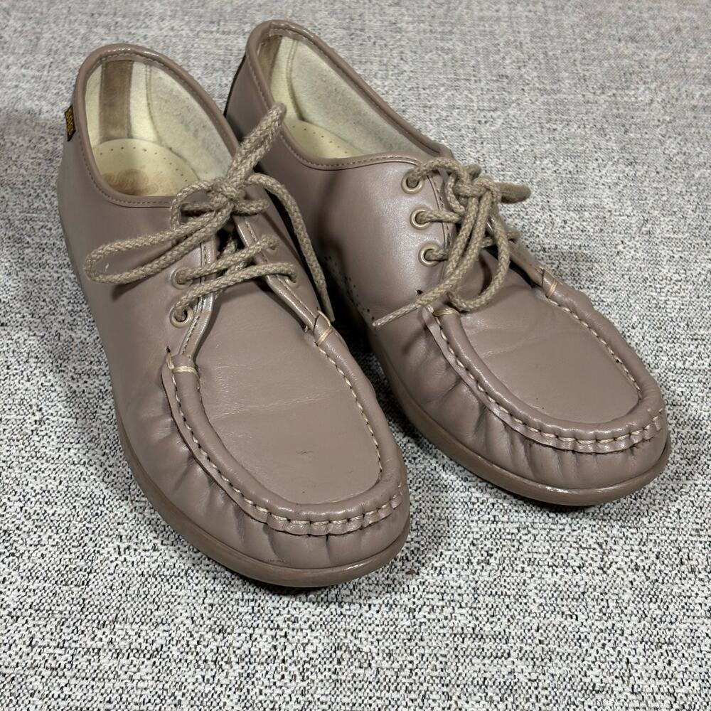 SAS Genuine Hand Sewn Beige Leather Oxford Lace Up  Arch Support S 9.5